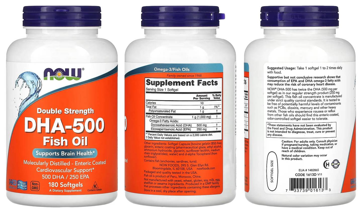 NOW Foods, Double Strength DHA-500 Fish Oil packaging