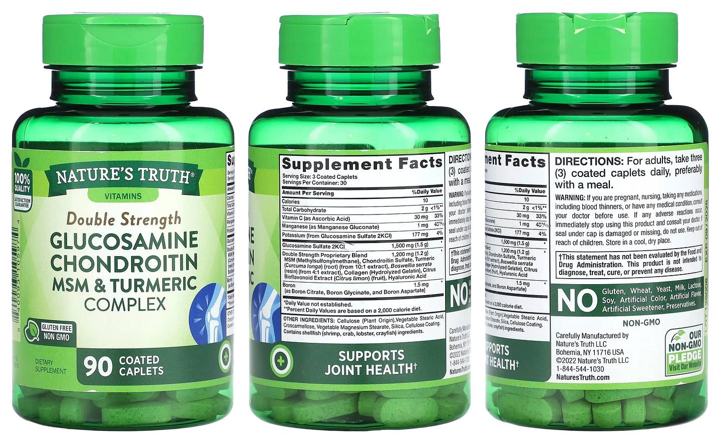 Nature's Truth, Double Strength Glucosamine Chondroitin MSM & Turmeric Complex packaging