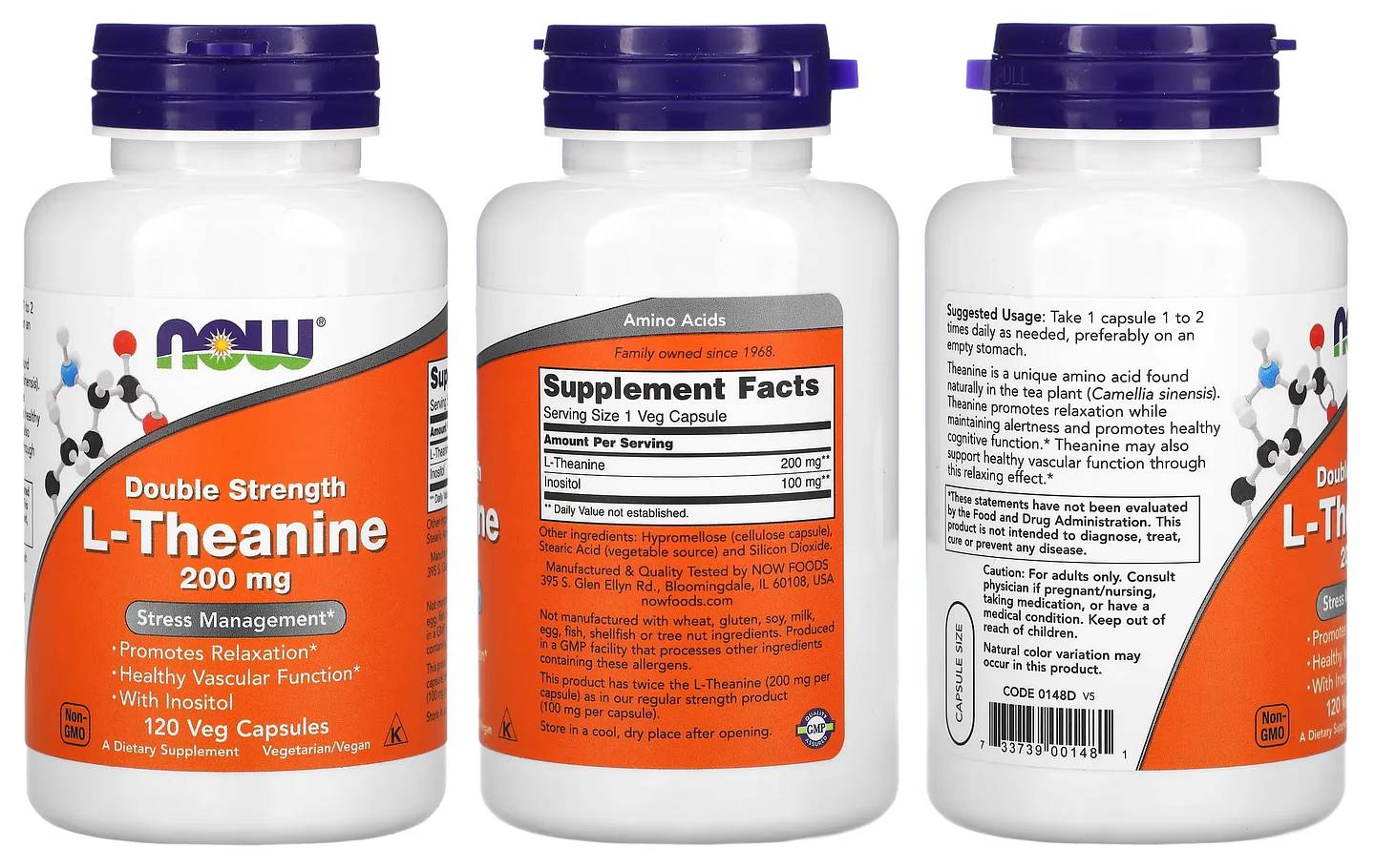 NOW Foods, Double Strength L-Theanine packaging