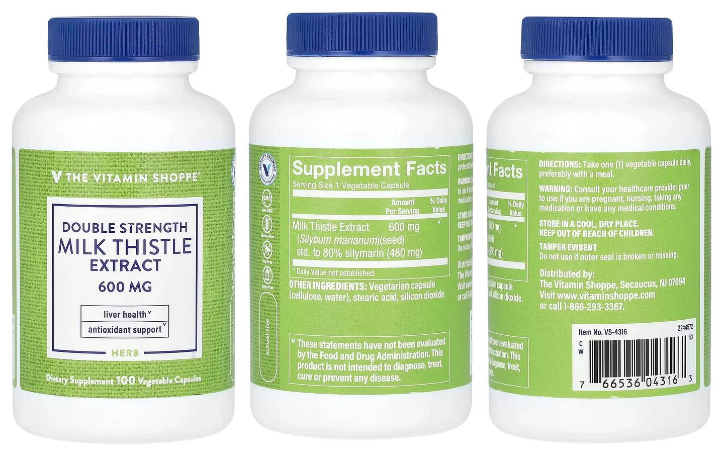 The Vitamin Shoppe, Double Strength Milk Thistle Extract, 600 mg packaging