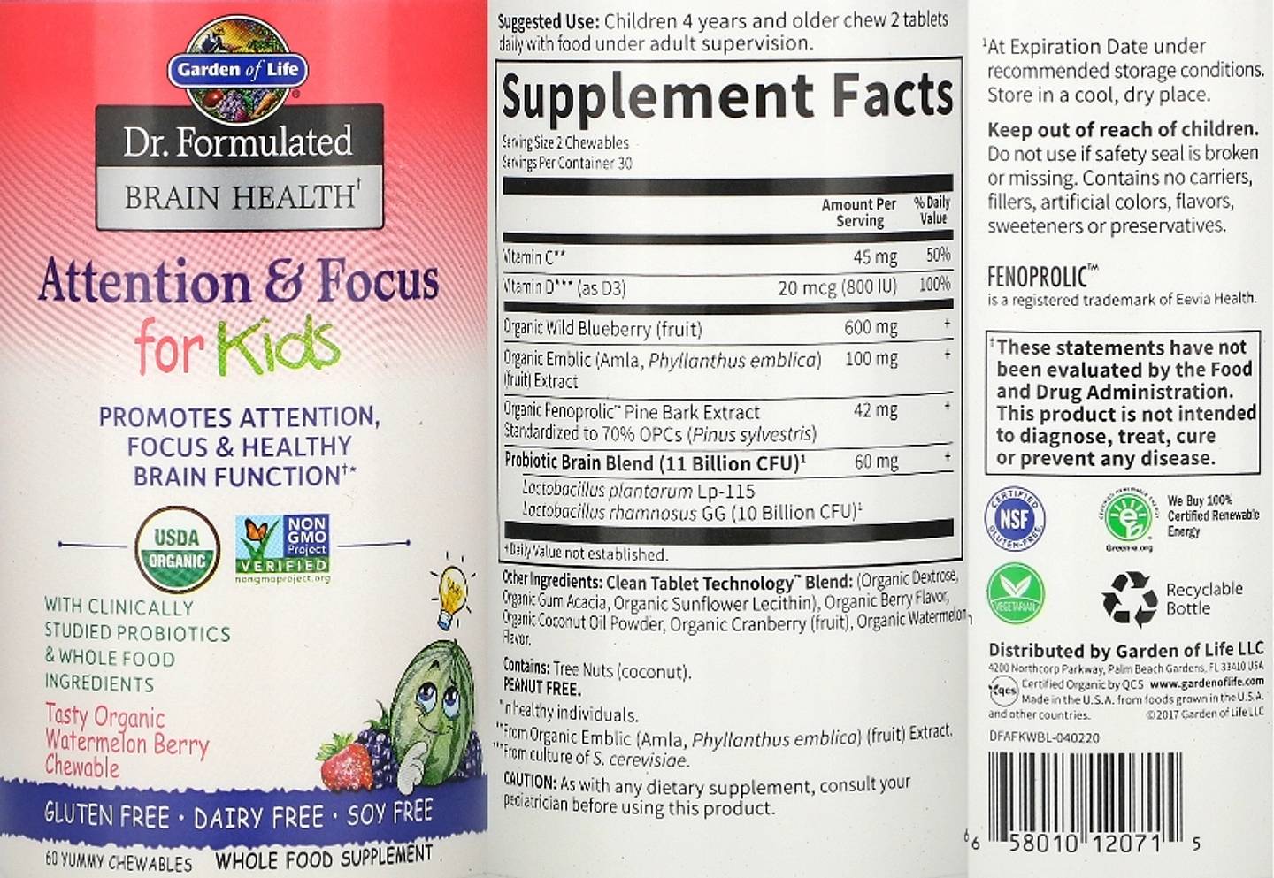 Garden of Life, Dr. Formulated Brain Health label