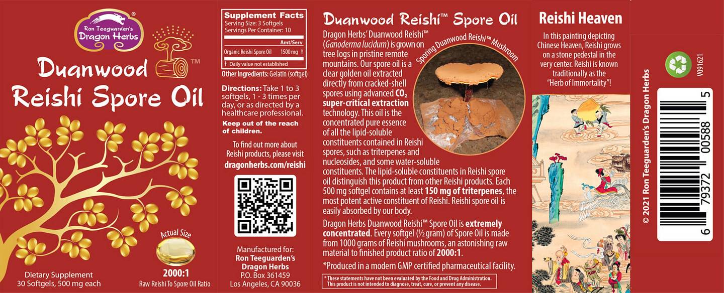 Dragon Herbs, Duanwood Reishi Spore Oil label