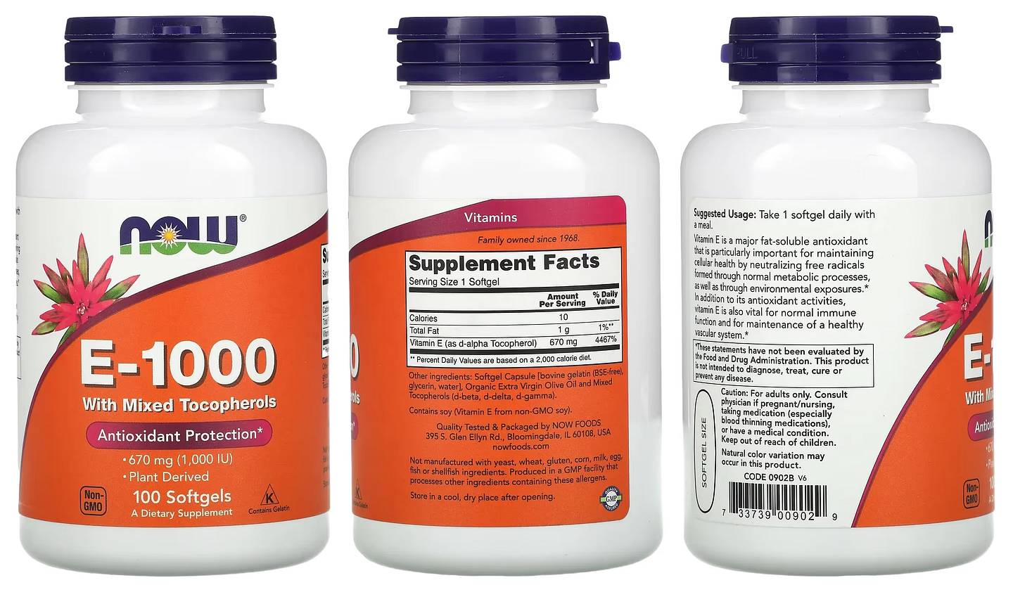NOW Foods, E-1000 with Mixed Tocopherols packaging