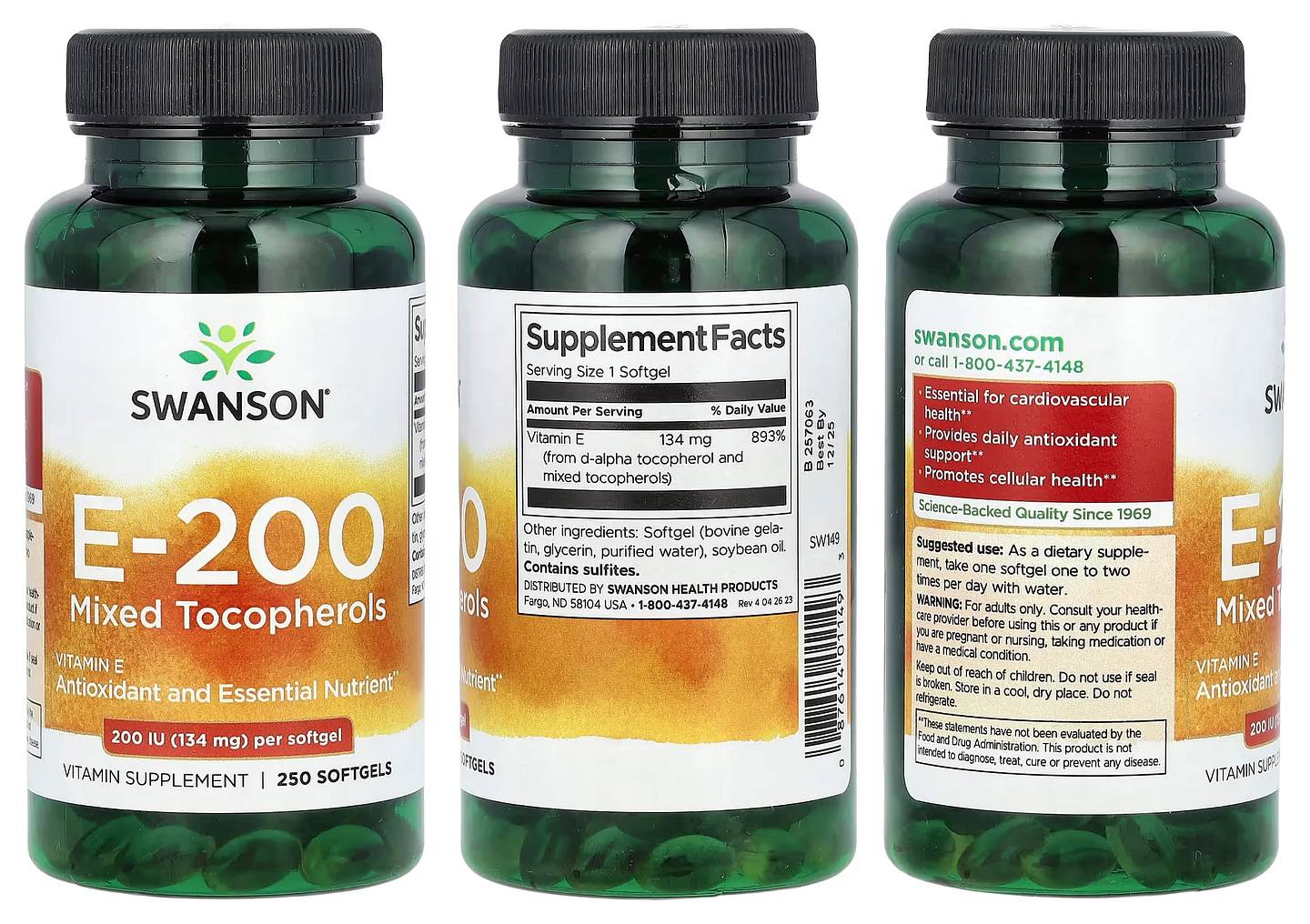 Swanson, E-200 Mixed Tocopherols packaging