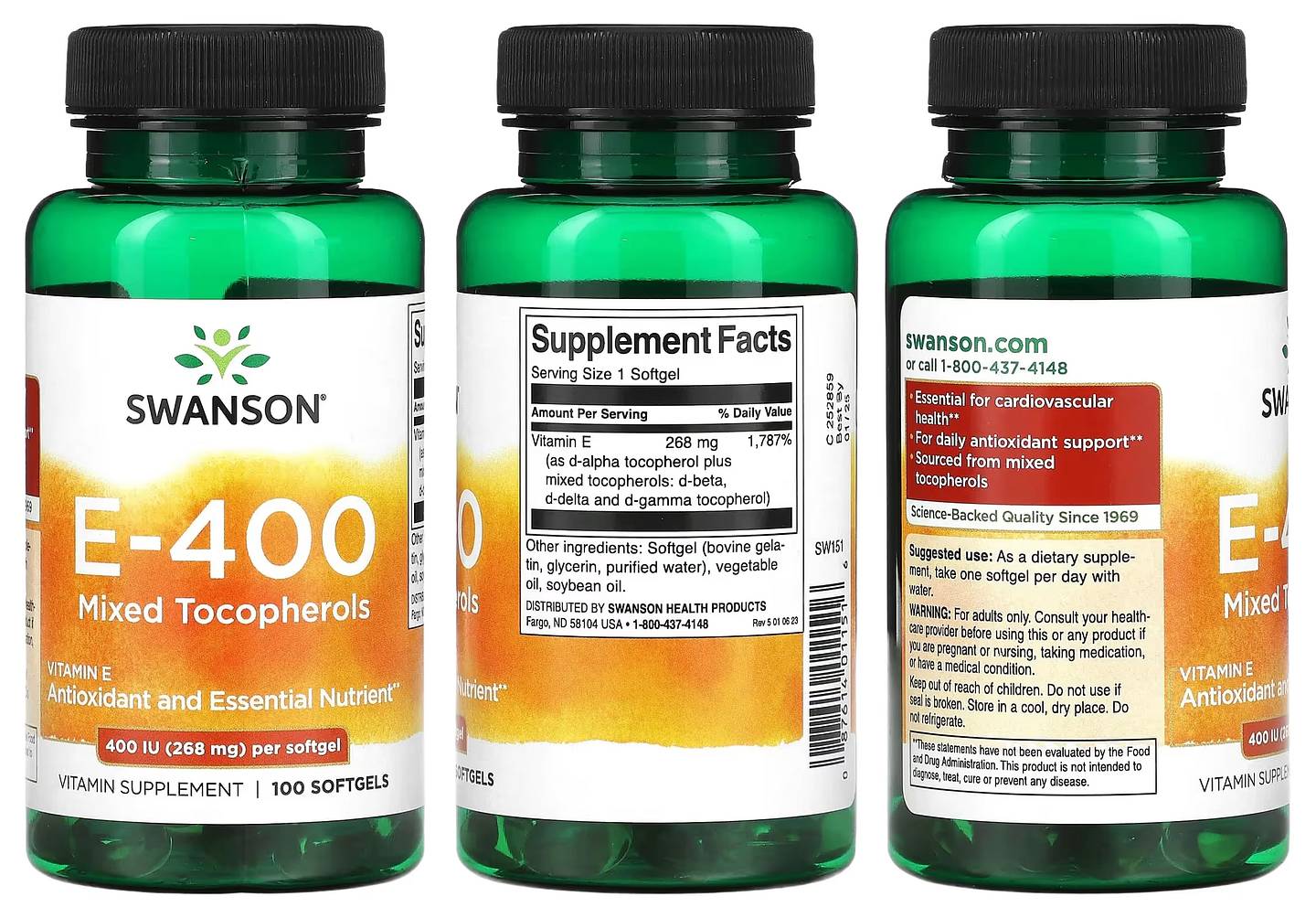 Swanson, E-400, Mixed Tocopherols packaging