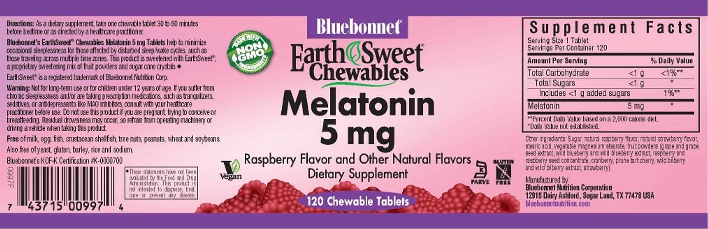 Bluebonnet Nutrition, Earth Sweet Chewables label