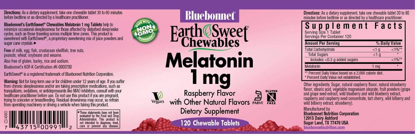 Bluebonnet Nutrition, Earth Sweet Chewables label