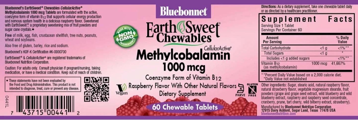 Bluebonnet Nutrition, EarthSweet Chewables label