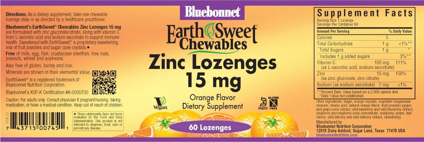 Bluebonnet Nutrition, EarthSweet Chewables label