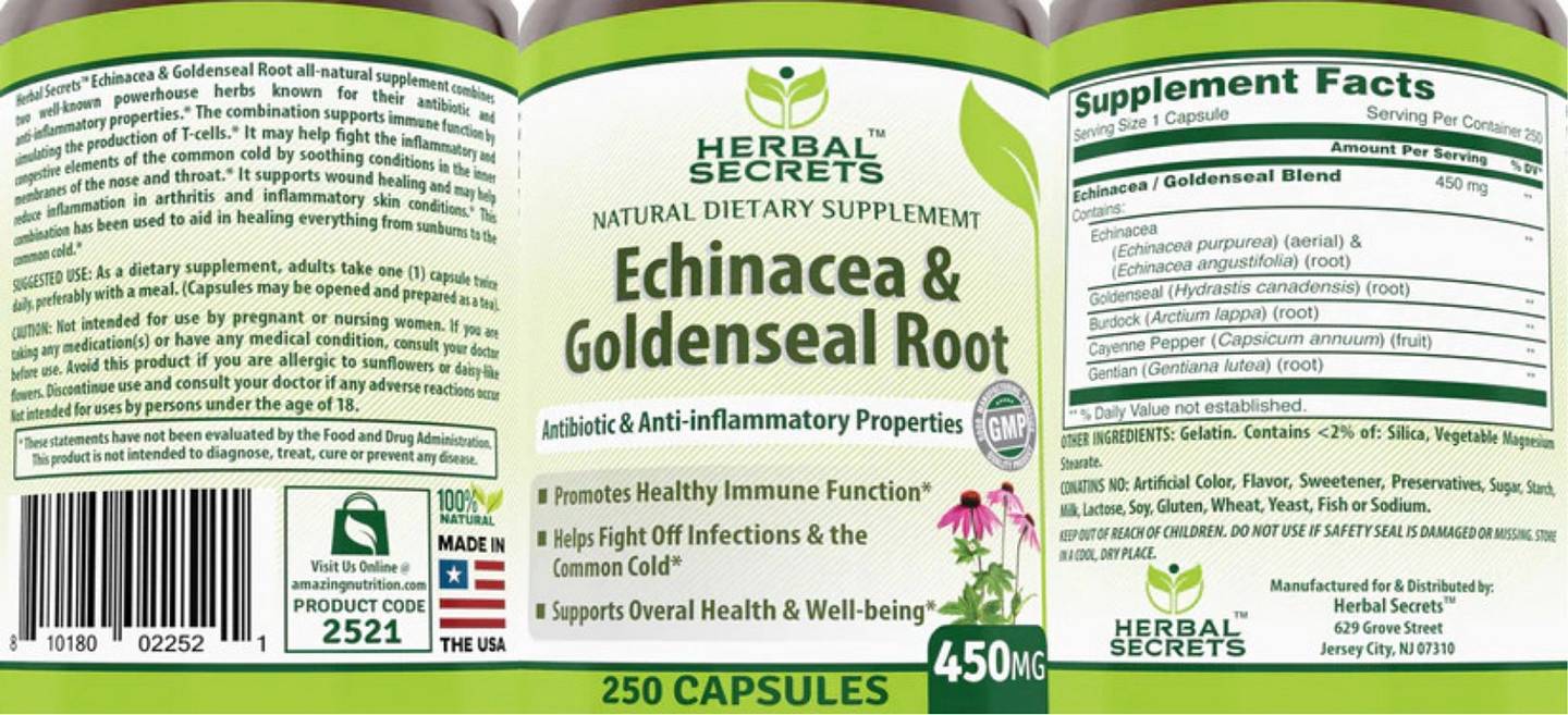 Herbal Secrets, Echinacea & Goldenseal label
