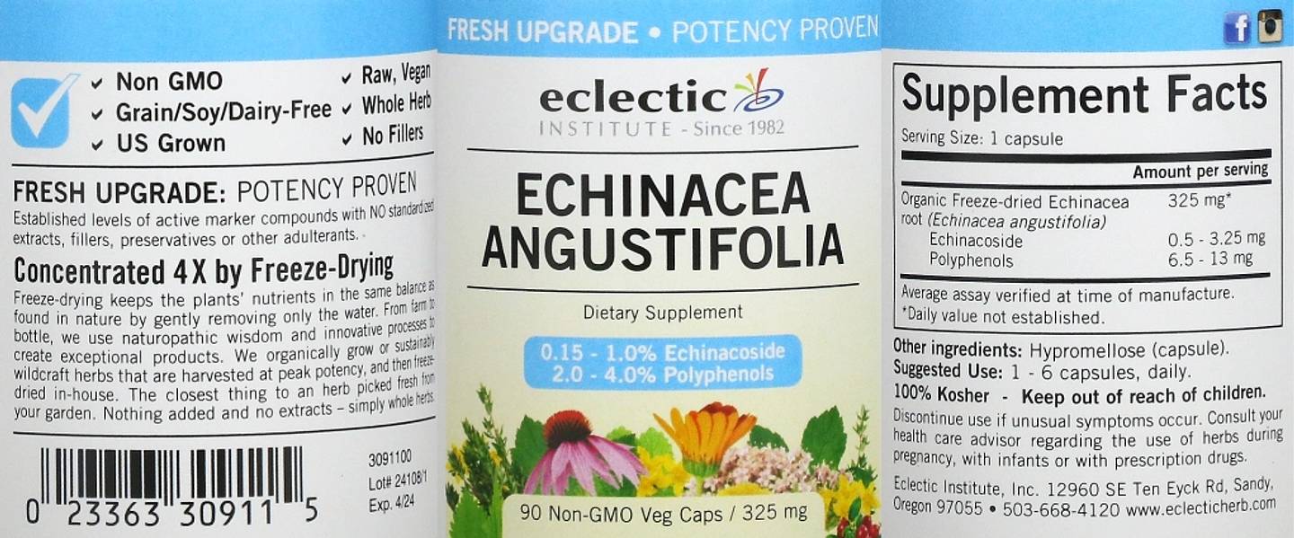 Eclectic Institute, Echinacea Angustifolia label