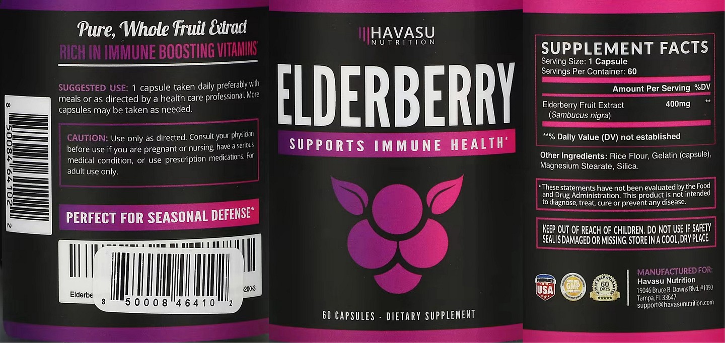 Havasu Nutrition, Elderberry label