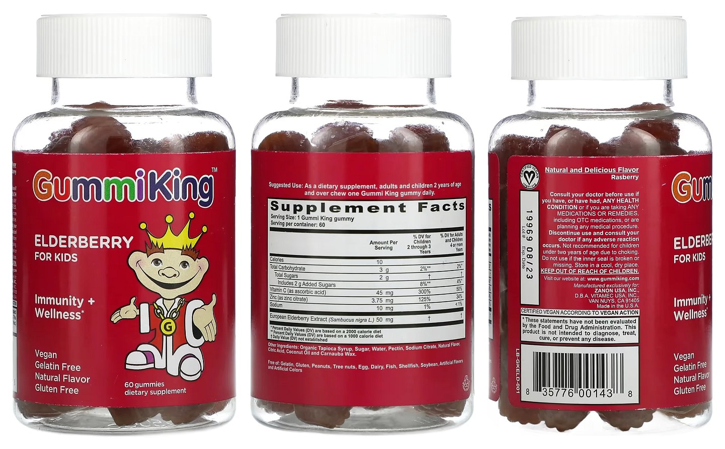 GummiKing, Elderberry for Kids, Immunity + Wellness, Raspberry packaging
