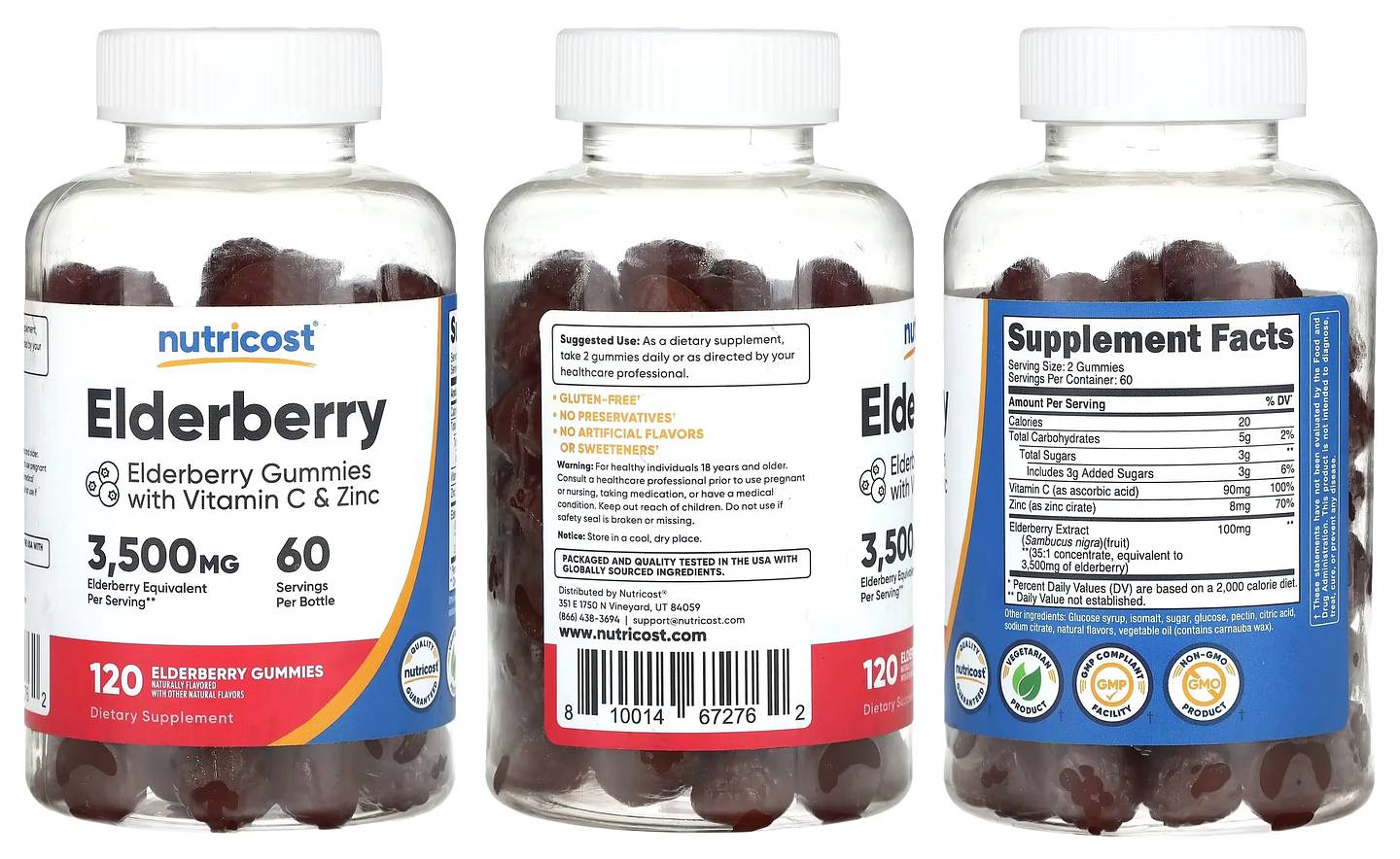 Nutricost, Elderberry Gummies with Vitamin C & Zinc packaging