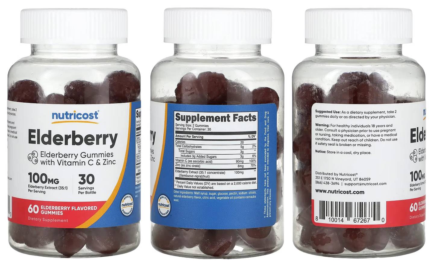 Nutricost, Elderberry Gummies with Vitamin C & Zinc packaging