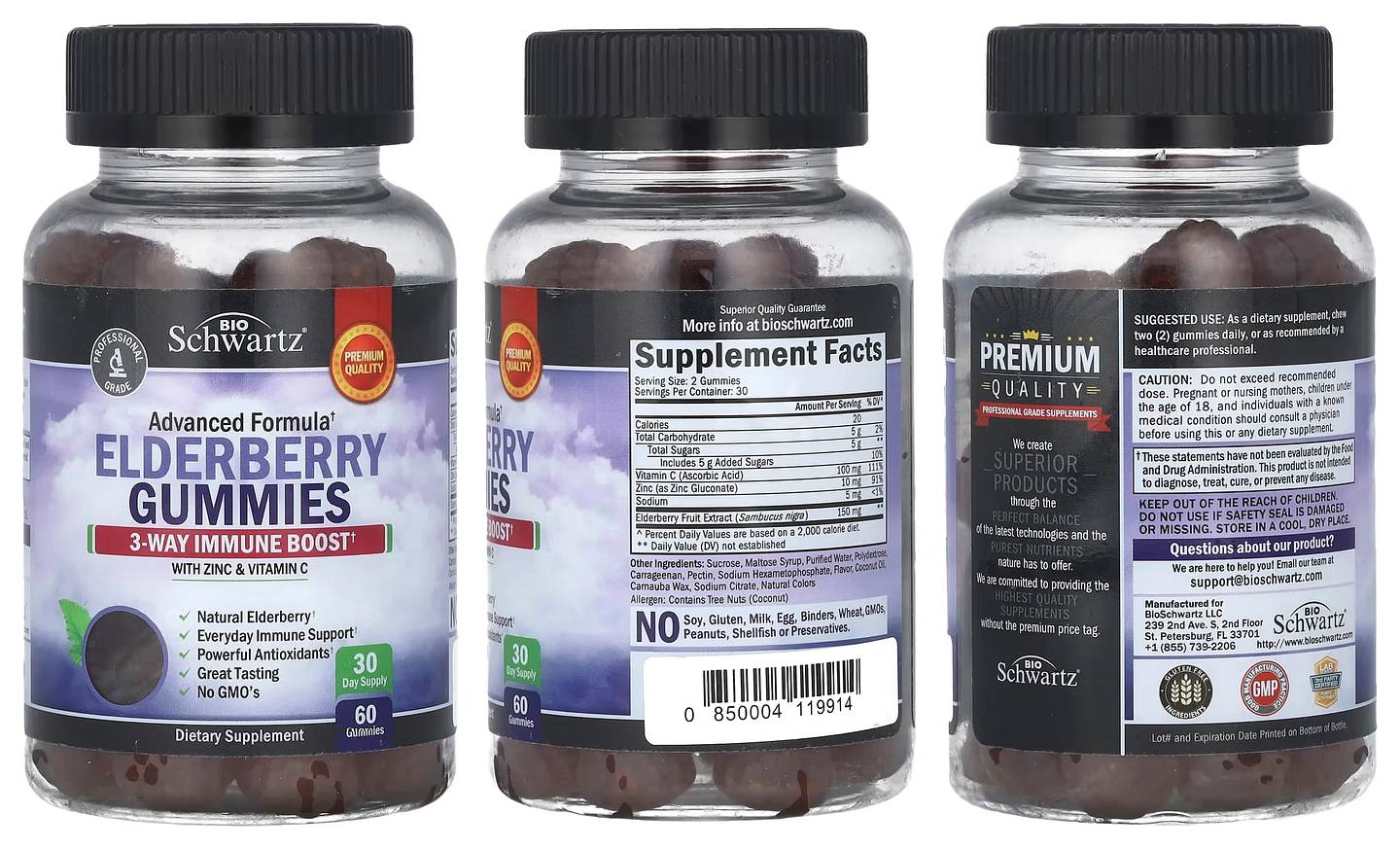 BioSchwartz, Elderberry Gummies with Zinc & Vitamin C packaging