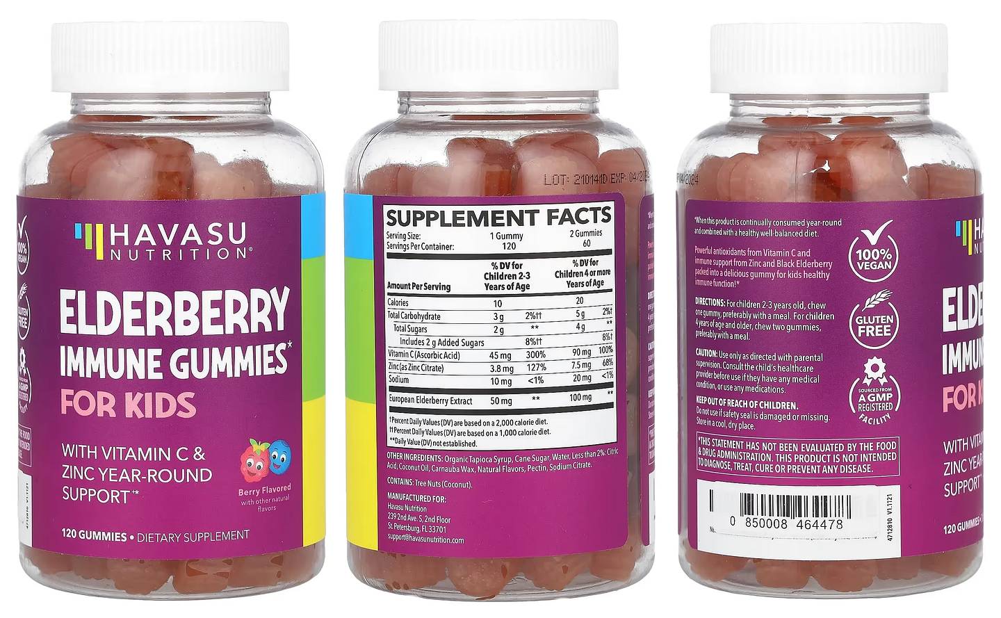 Havasu Nutrition, Elderberry Immune Gummies with Vitamin C & Zinc For Kids packaging