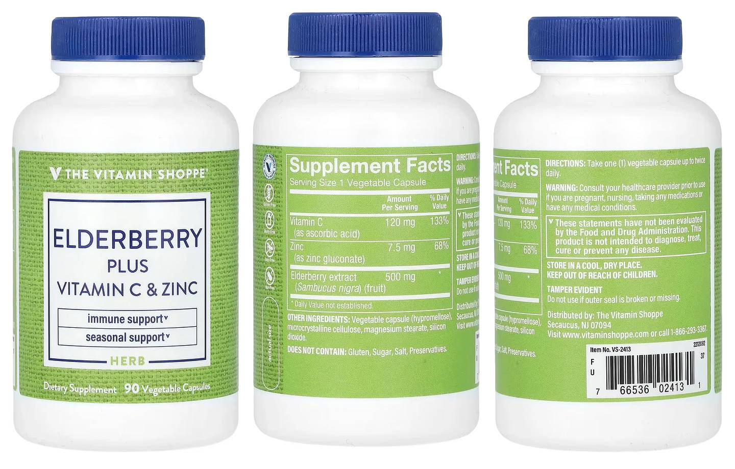 The Vitamin Shoppe, Elderberry Plus Vitamin C & Zinc packaging