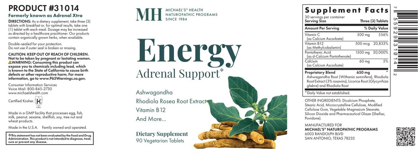 Michael's Naturopathic, Energy Adrenal Support label