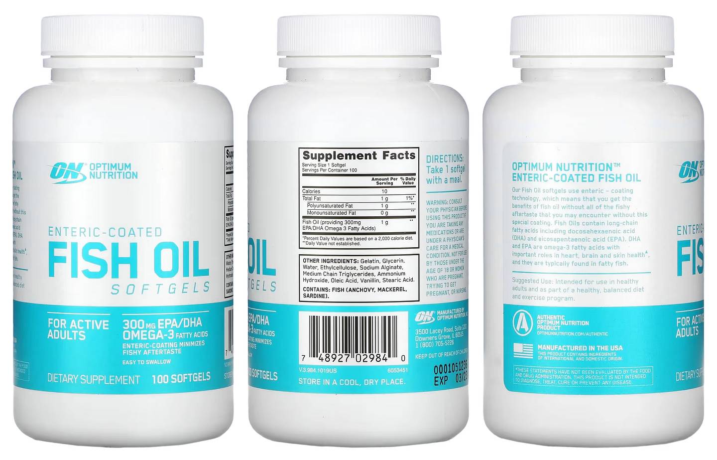 Optimum Nutrition, Enteric-Coated Fish Oil packaging