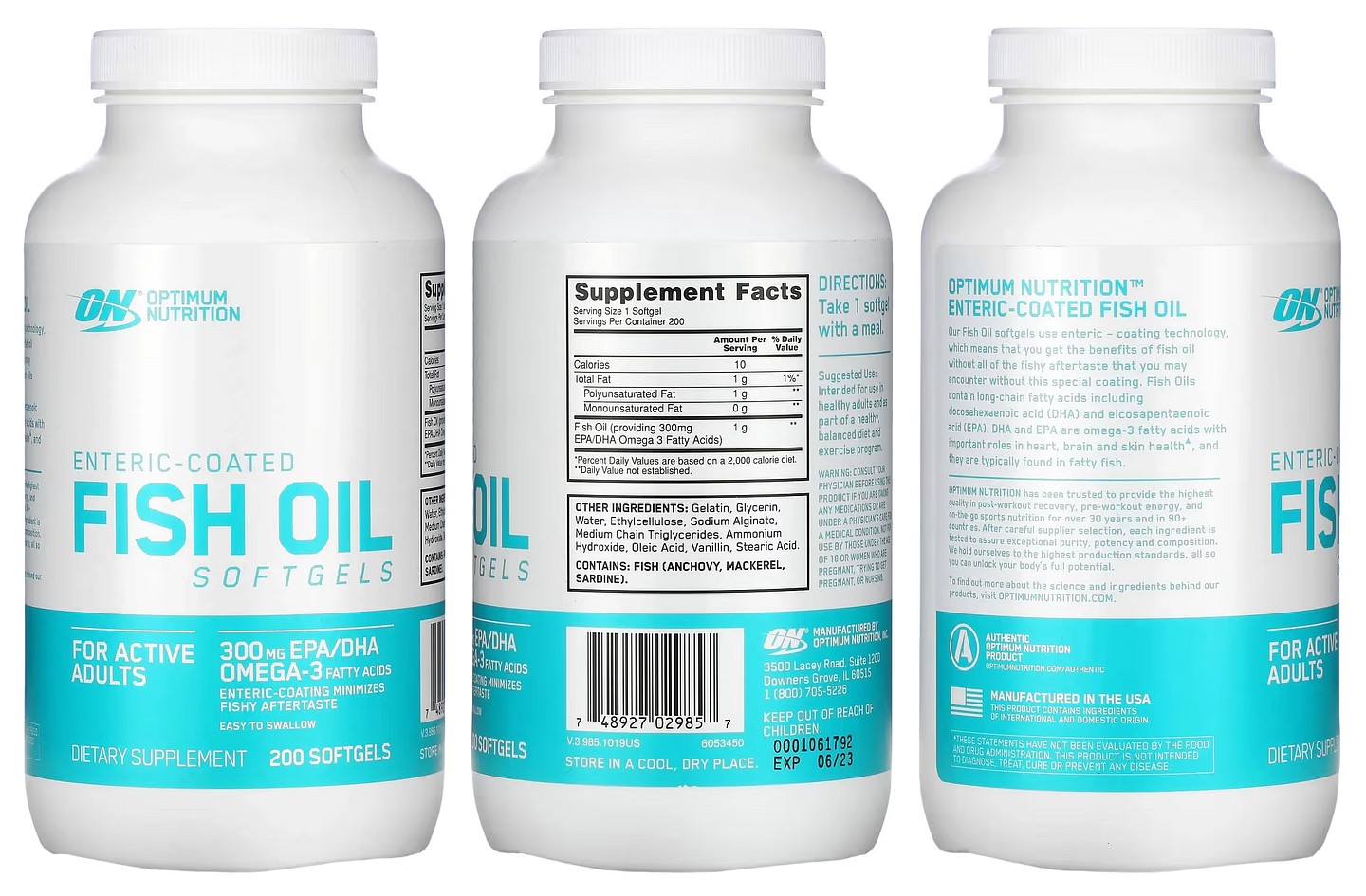 Optimum Nutrition, Enteric-Coated Fish Oil packaging