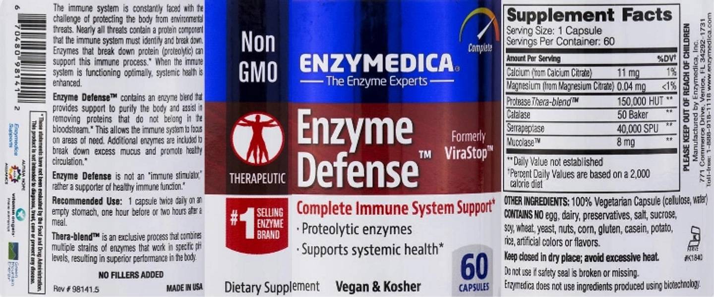 Enzymedica, Enzyme Defense label