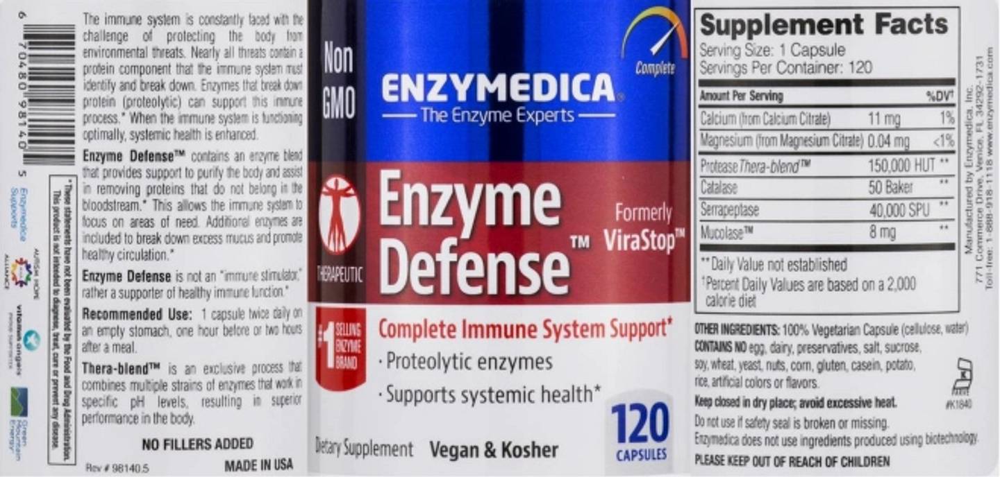 Enzymedica, Enzyme Defense label