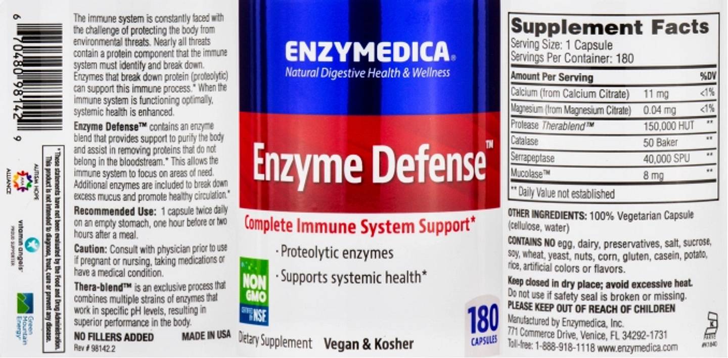 Enzymedica, Enzyme Defense label