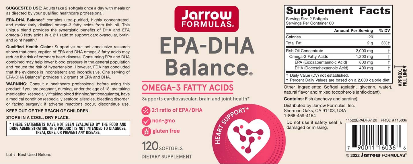 Jarrow Formulas, EPA-DHA Balance label