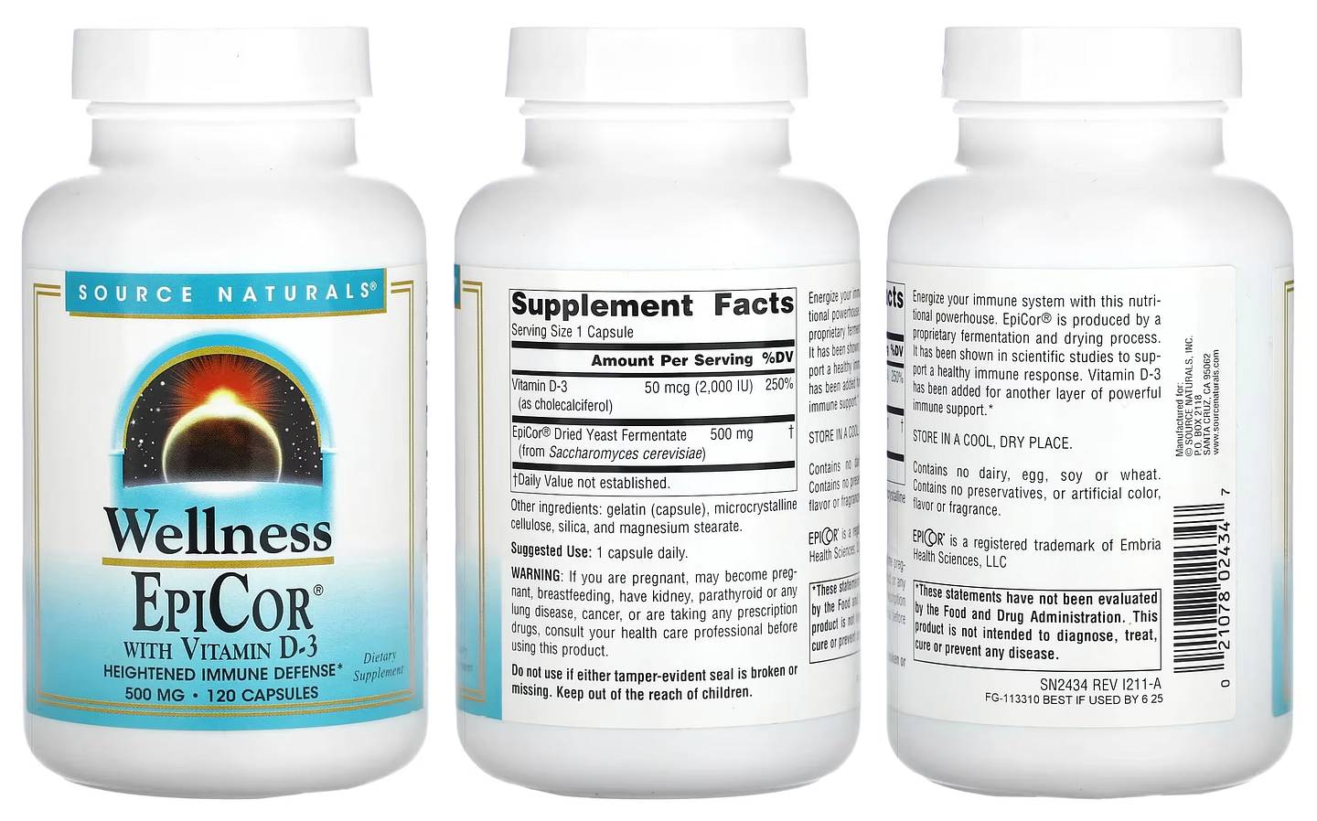 Source Naturals, EpiCor with Vitamin D-3 packaging