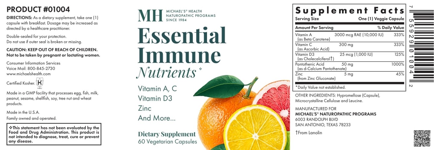 Michael's Naturopathic, Essential Immune Nutrients label