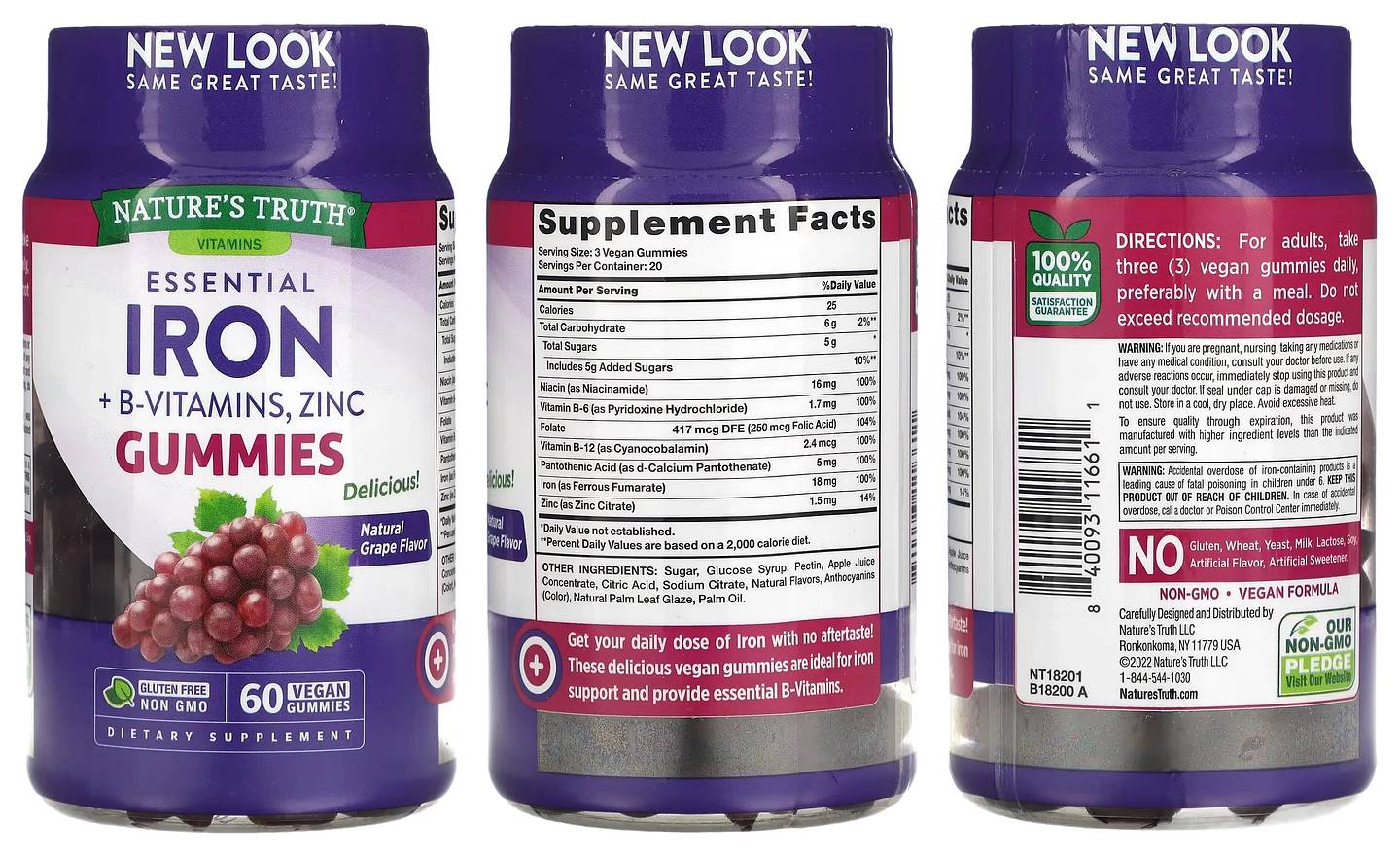 Nature's Truth, Essential Iron + B-Vitamins packaging