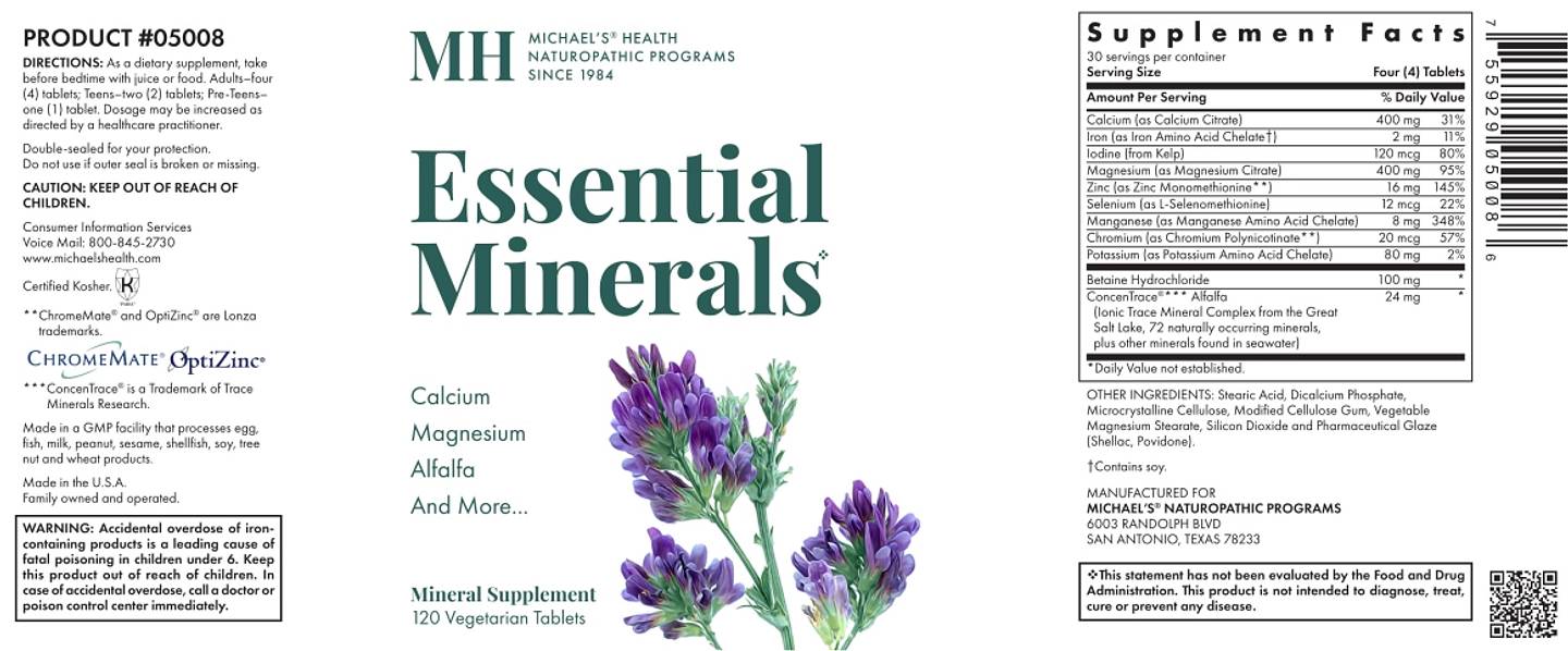 Michael's Naturopathic, Essential Minerals label