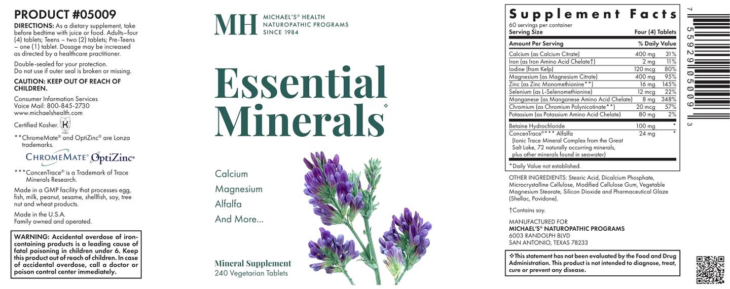 Michael's Naturopathic, Essential Minerals label