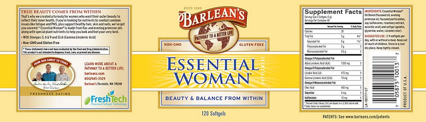 Barlean's, Essential Woman Supplement label