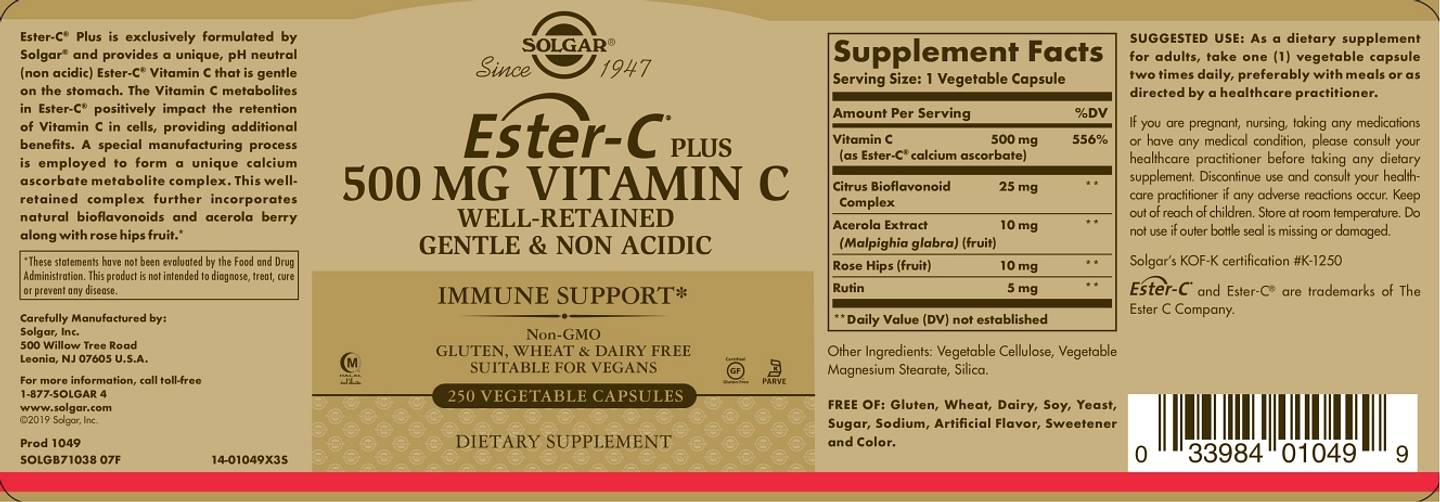 Solgar, Ester-C Plus, Vitamin C, 500 mg label