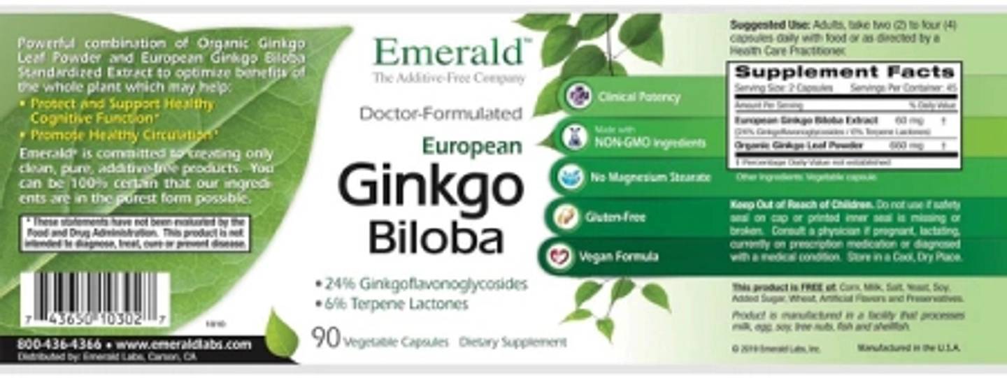 Emerald Laboratories, European Ginkgo Biloba label