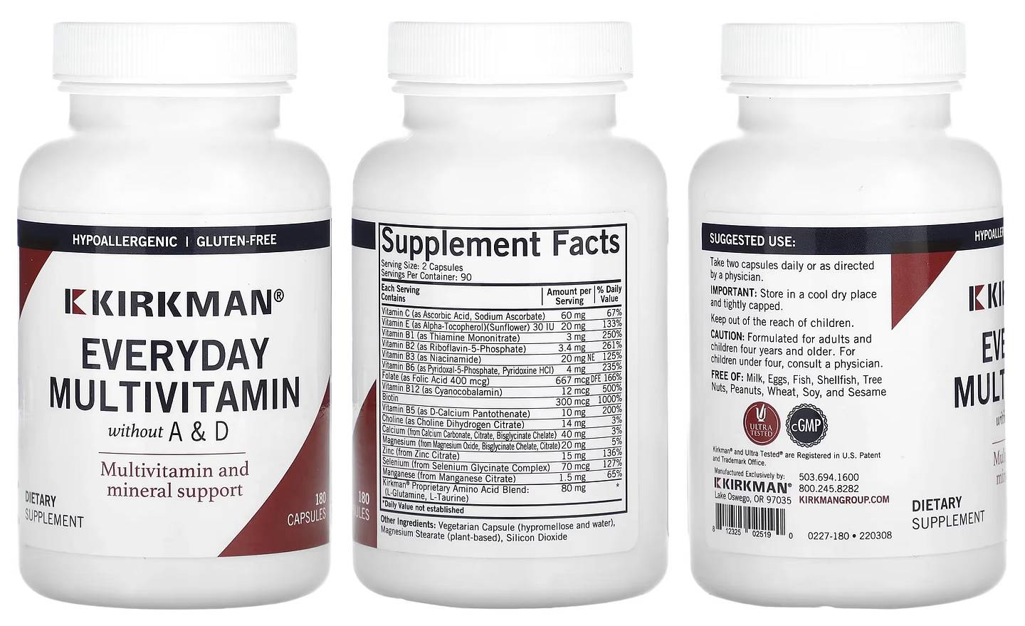 Kirkman Labs, Everyday Multivitamin without A & D packaging