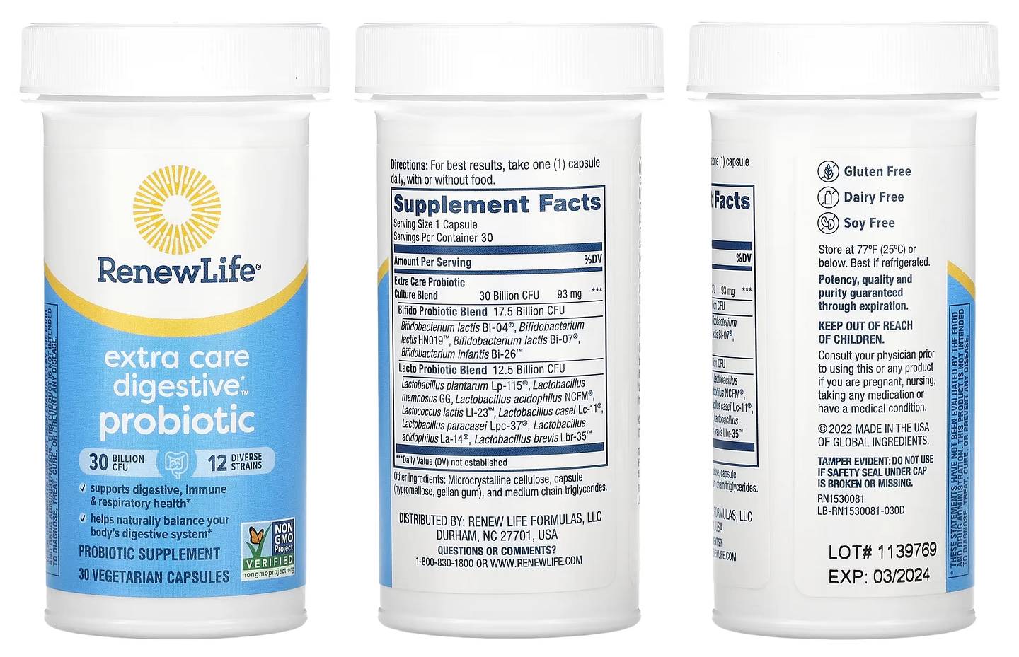 Renew Life, Extra Care Digestive Probiotic packaging