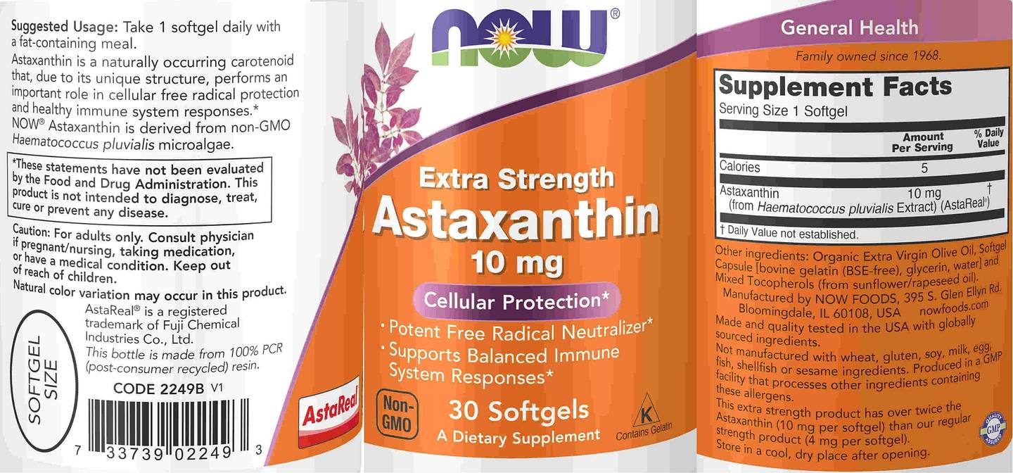 NOW Foods, Extra Strength Astaxanthin label