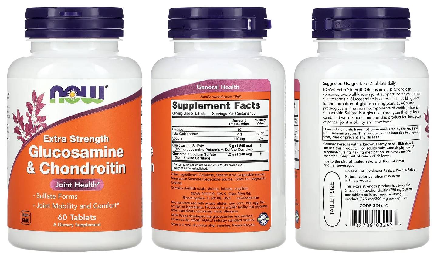 NOW Foods, Extra Strength Glucosamine & Chondroitin packaging