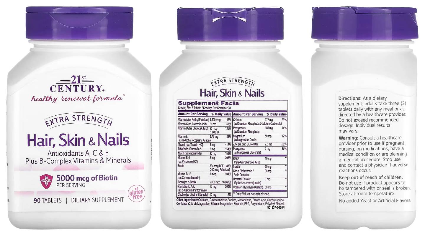 21st Century, Extra Strength Hair, Skin & Nails packaging