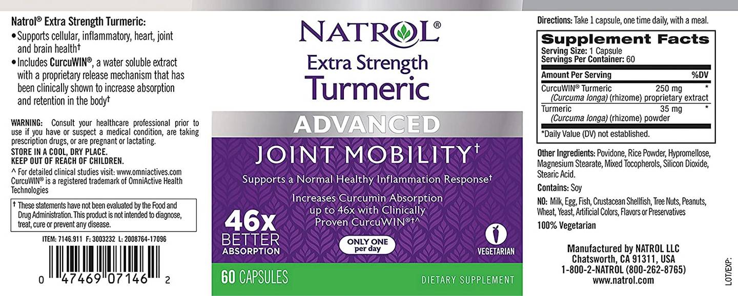 Natrol, Extra Strength Turmeric label