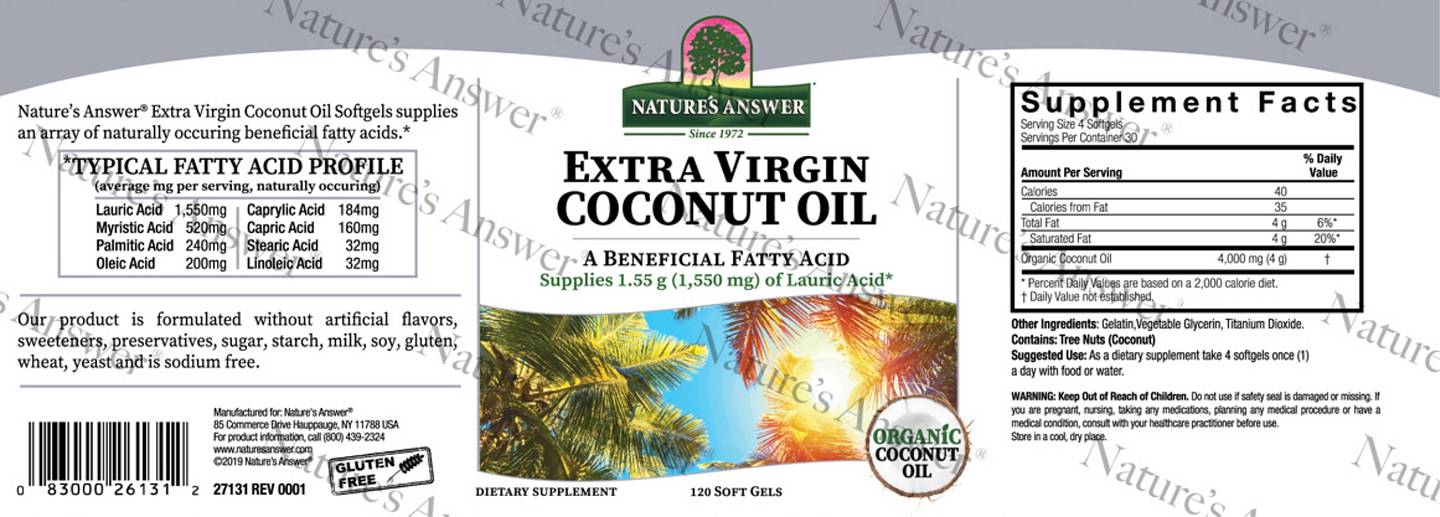 Nature's Answer, Extra Virgin Coconut Oil label