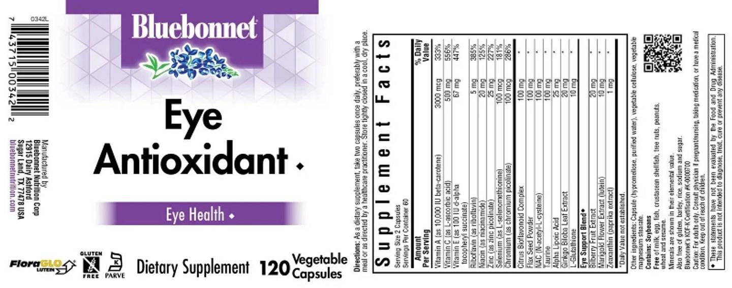 Bluebonnet Nutrition, Eye Antioxidant label