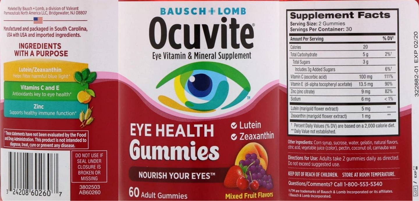 Bausch + Lomb, Eye Health Gummies label