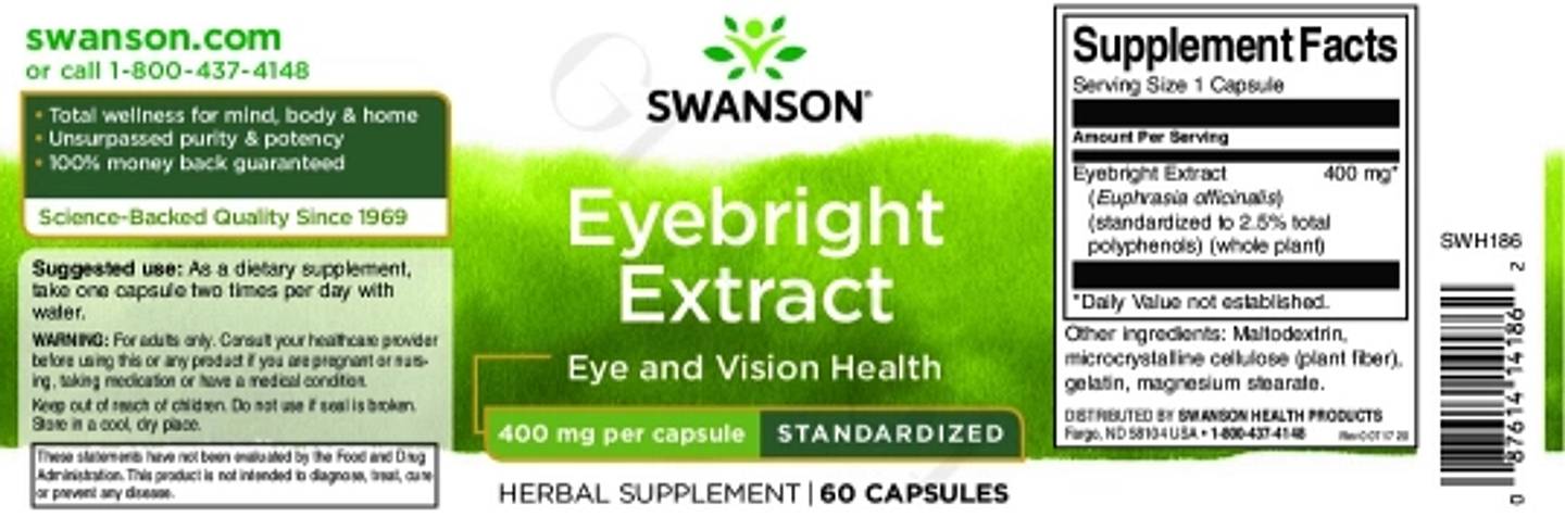 Swanson, Eyebright Extract label