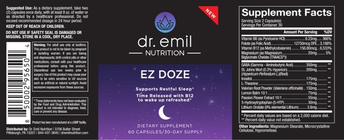 Dr. Emil Nutrition, EZ DOZE label
