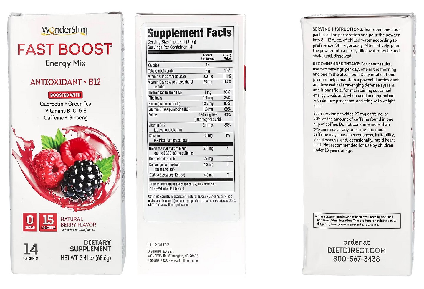 WonderSlim, Fast Boost Energy Mix, Natural Berry packaging