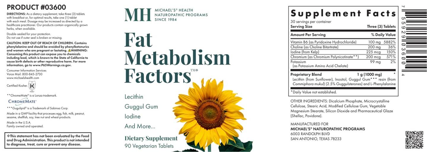 Michael's Naturopathic, Fat Metabolism Factors label